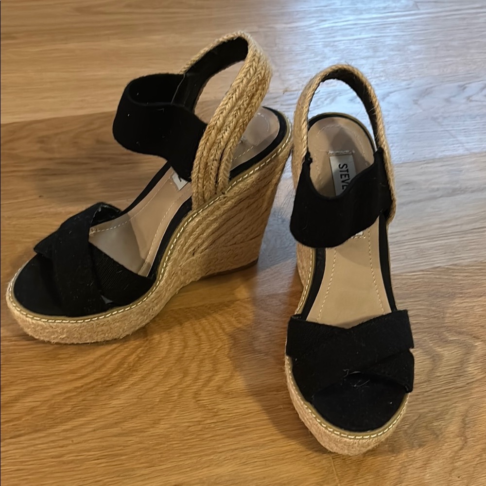 Steve Madden Black Wedge Sandals